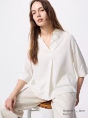 Rayon Skipper Collar Striped Blouse | 3/4 Sleeve - Image 2