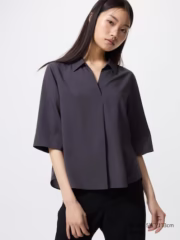 Rayon Skipper Collar Blouse | 3/4 Sleeve - Image 2