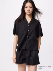 Linen Blend Open Collar Shirt - Image 3