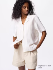 Linen Blend Open Collar Shirt | Short Sleeve | Striped