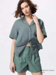 Linen Blend Open Collar Shirt