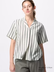 Linen Blend Open Collar Shirt | Short Sleeve | Striped - Image 2