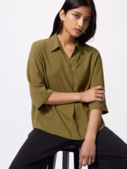 Rayon Skipper Collar Blouse | 3/4 Sleeve