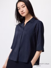 Rayon Skipper Collar Striped Blouse | 3/4 Sleeve